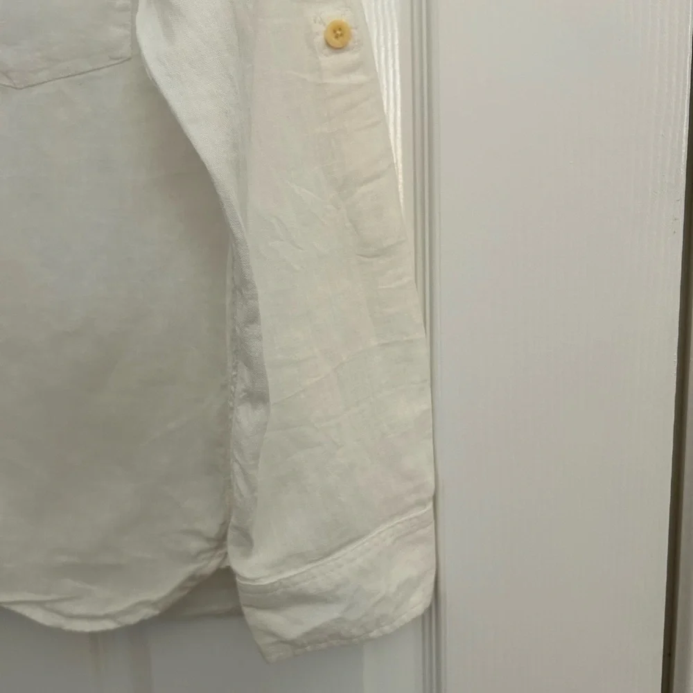 Boys Ivory/ White Linen Button-Up Shirt